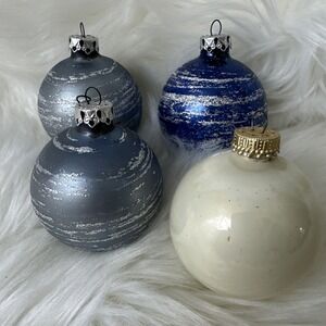 4 Vintage Rauch Glitter Snowflake Glass Christmas Ornaments 3"